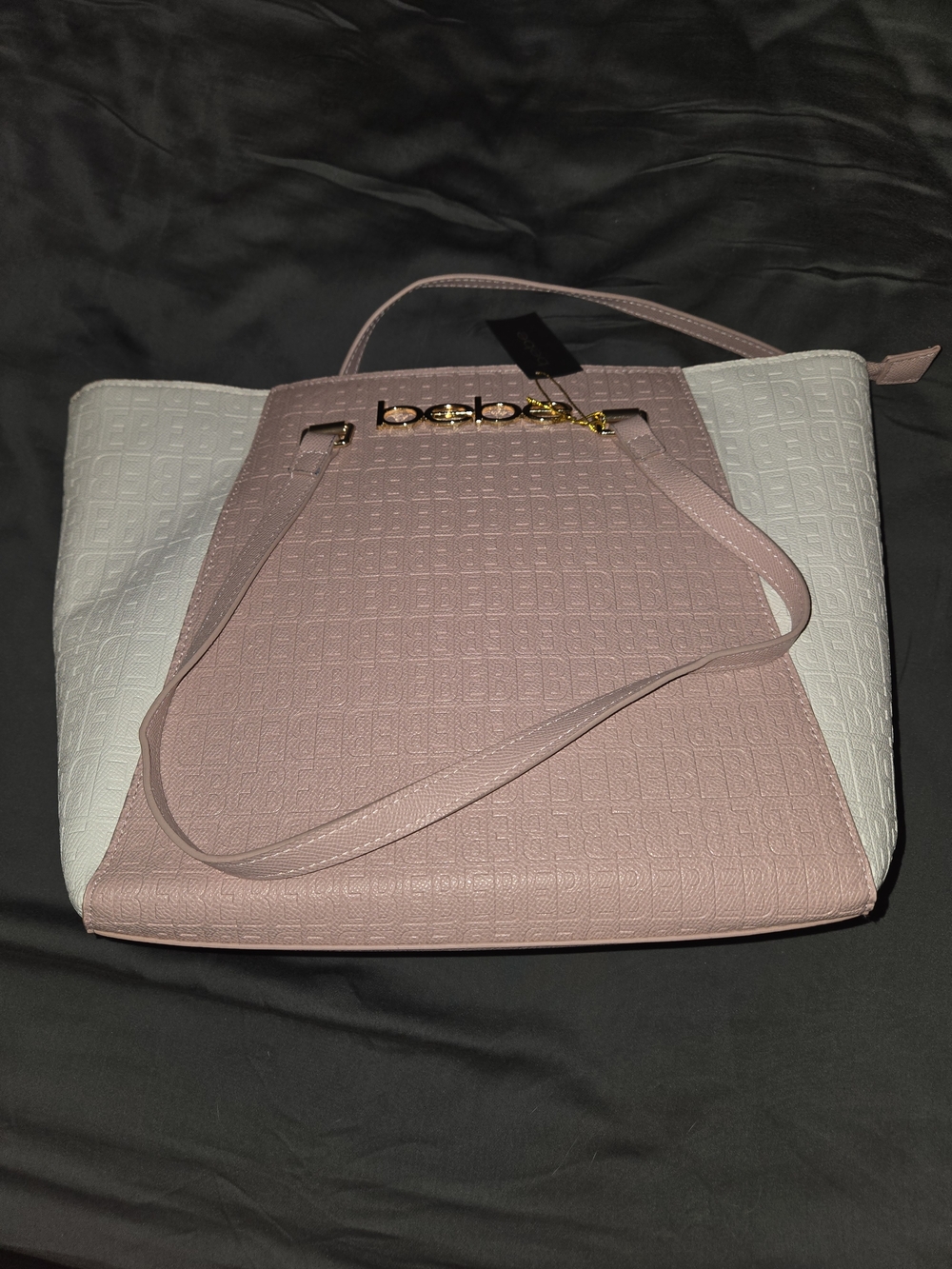 Women’s XL BEBE Tote Bag in Blush Pink with Gold Hardware